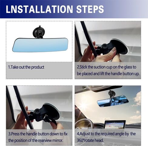 Car Rear View Mirror, 12Inch Interior Clip-on Wide Angle Convex Rear View Mirror, Car Accessories HD Wide Angle Extended Curved Mirror to Reduce Blind Spot Effectively for More Cars in Saudi Arabia