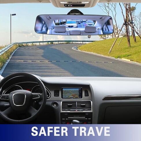 Car Rear View Mirror, 12Inch Interior Clip-on Wide Angle Convex Rear View Mirror, Car Accessories HD Wide Angle Extended Curved Mirror to Reduce Blind Spot Effectively for More Cars in Saudi Arabia