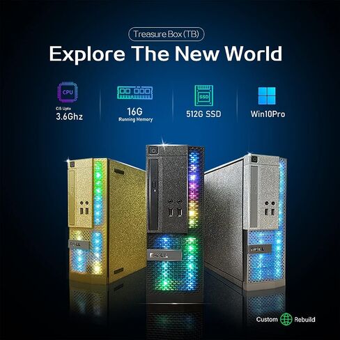 كمبيوتر مكتبي Dell PC Treasure Box RGB Intel Quad Core I5 ​​حتى 3.6 جيجا، 16 جيجا، 512 جيجا SSD، واي فاي وبلوتوث، لوحة مفاتيح وماوس كمبيوتر RGB للألعاب، DVD، Windows 10 Pro (متجدد) (فضي ضوء القمر) in Saudi Arabia