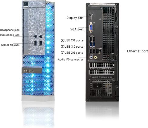 كمبيوتر مكتبي Dell PC Treasure Box RGB Intel Quad Core I5 ​​حتى 3.6 جيجا، 16 جيجا، 512 جيجا SSD، واي فاي وبلوتوث، لوحة مفاتيح وماوس كمبيوتر RGB للألعاب، DVD، Windows 10 Pro (متجدد) (فضي ضوء القمر) in Saudi Arabia