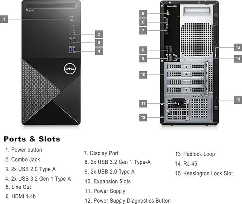 كمبيوتر مكتبي ديل فوسترو 3000 3910 برج الأعمال، انتل كور i7-12700، ذاكرة الوصول العشوائي 64 جيجا، 2 تيرابايت اس اس دي + 2 تيرابايت اتش دي دي، HDMI، منفذ عرض، RJ-45، لوحة مفاتيح وماوس سلكية، واي فاي 6، ويندوز 11 برو، أسود in Kuwait