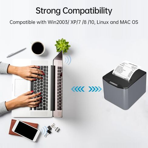 Bisofice Thermal Receipt Printer 80mm Desktop Direct Thermal Printing USB+LAN Connection High Speed with Auto Cutter Large Paper Bin Support ESC/POS for Shipping Business Restaurant in Saudi Arabia