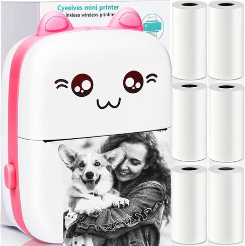 طابعة صغيرة محمولة، جيب حراري مع 6 لفات من الورق متوافق مع iOS Android، بلوتوث لاسلكي ذكي للصور، استلام المكتب، قائمة ملصقات رمز QR، ملاحظة طباعة بدون حبر in Kuwait