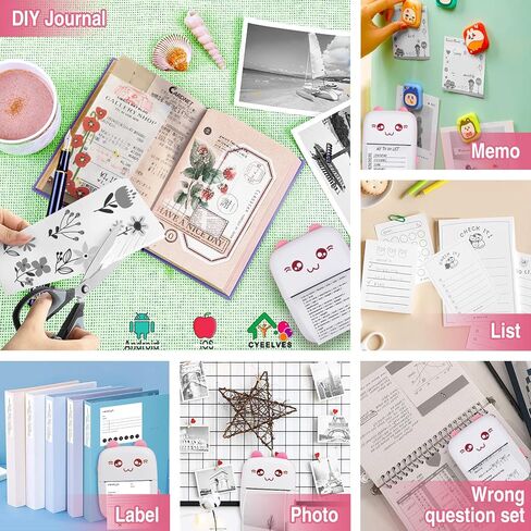 طابعة صغيرة محمولة، جيب حراري مع 6 لفات من الورق متوافق مع iOS Android، بلوتوث لاسلكي ذكي للصور، استلام المكتب، قائمة ملصقات رمز QR، ملاحظة طباعة بدون حبر in Kuwait