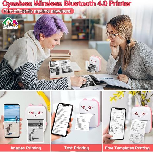 طابعة صغيرة محمولة، جيب حراري مع 6 لفات من الورق متوافق مع iOS Android، بلوتوث لاسلكي ذكي للصور، استلام المكتب، قائمة ملصقات رمز QR، ملاحظة طباعة بدون حبر in Kuwait