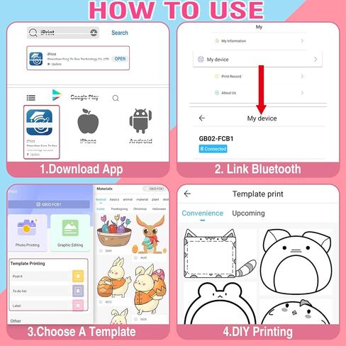 طابعة صغيرة محمولة، جيب حراري مع 6 لفات من الورق متوافق مع iOS Android، بلوتوث لاسلكي ذكي للصور، استلام المكتب، قائمة ملصقات رمز QR، ملاحظة طباعة بدون حبر in Kuwait