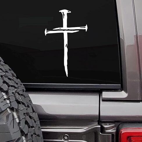 Cross of Nails Decal Sticker | Cars Trucks Vans SUVs Windows Walls Cups Laptops | White| Cross of Nail White) MAZ-427 in Saudi Arabia