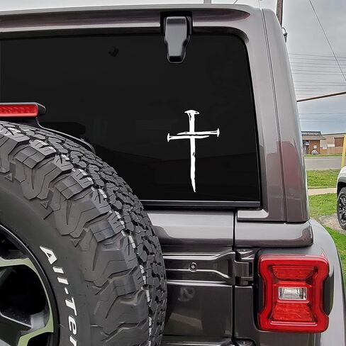 Cross of Nails Decal Sticker | Cars Trucks Vans SUVs Windows Walls Cups Laptops | White| Cross of Nail White) MAZ-427 in Saudi Arabia