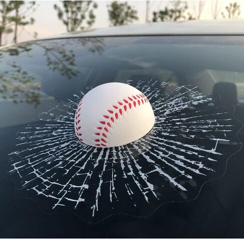 3D Prank Tricky Creative Glass Window Stickers Funny Auto Car Styling Ball Hits Car Body Window Sticker Self Adhesive Decal Accessories (Baseball) in Kuwait