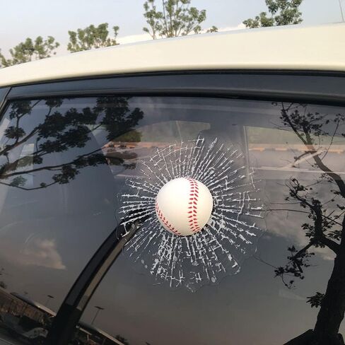 3D Prank Tricky Creative Glass Window Stickers Funny Auto Car Styling Ball Hits Car Body Window Sticker Self Adhesive Decal Accessories (Baseball) in Kuwait