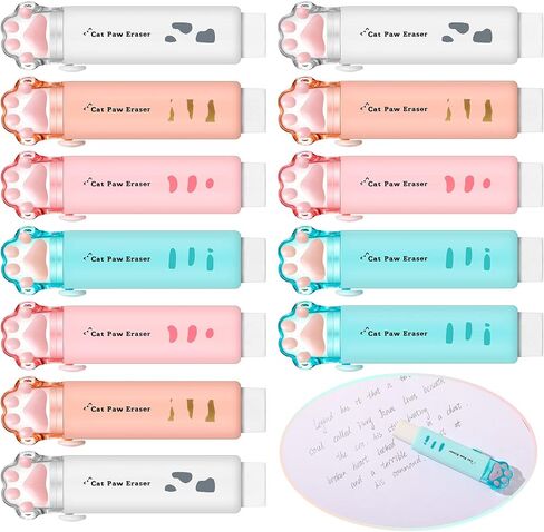 12 Packs Cat Paw Shaped Retractable Pencil Eraser Cute Rubber for Kids Cyan White Orange Pink Erasers Kawaii Eraser Aesthetic Erasers Portable Push Pull Rubber Eraser for Students Office School in Saudi Arabia