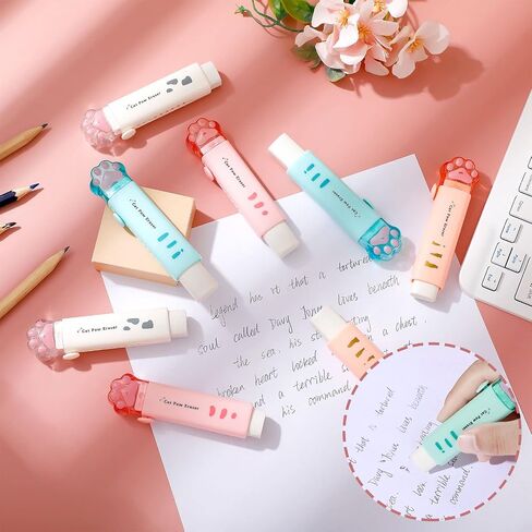 12 Packs Cat Paw Shaped Retractable Pencil Eraser Cute Rubber for Kids Cyan White Orange Pink Erasers Kawaii Eraser Aesthetic Erasers Portable Push Pull Rubber Eraser for Students Office School in Saudi Arabia