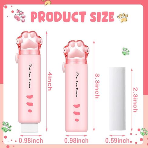 12 Packs Cat Paw Shaped Retractable Pencil Eraser Cute Rubber for Kids Cyan White Orange Pink Erasers Kawaii Eraser Aesthetic Erasers Portable Push Pull Rubber Eraser for Students Office School in Saudi Arabia