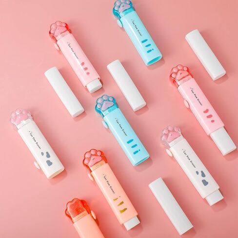 12 Packs Cat Paw Shaped Retractable Pencil Eraser Cute Rubber for Kids Cyan White Orange Pink Erasers Kawaii Eraser Aesthetic Erasers Portable Push Pull Rubber Eraser for Students Office School in Saudi Arabia
