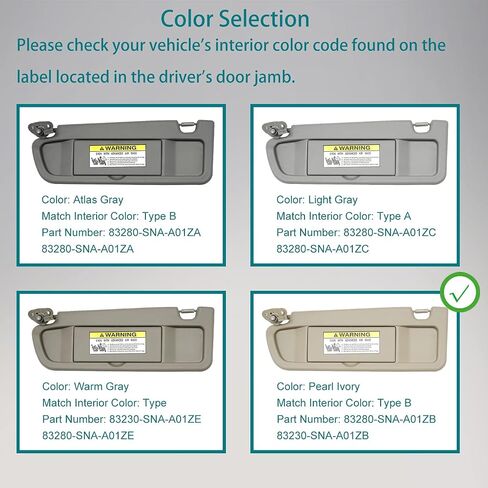 Sun Visor Assembly with Mirror a Pair Left Driver Side and Right Passenger Side Atlas Gray Compatible with 06-11 Honda Civic Replaces# 83280-SNA-A01ZA 83230-SNA-A01ZA in Saudi Arabia