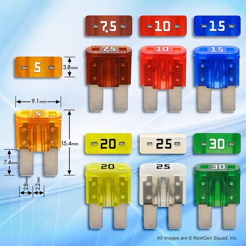 FuseTech 12 AWG Micro2 APT ATR 17 قطعة مجموعة متنوعة من مصهرات السيارات وحاملاتها (2 محولات صنبور مصهر إضافية للدائرة، 14 مصهر Micro 2 + ساحب مصهر) 5A 7.5A 10A 15A 20A 25A 30A in Saudi Arabia