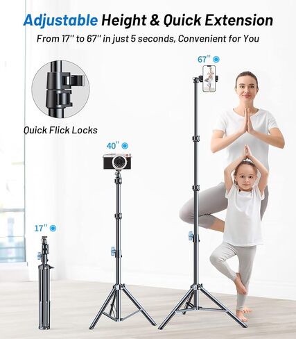 حامل ثلاثي للهاتف مقاس 67 بوصة من VICSEED - حامل ثلاثي [شديد التحمل] مع جهاز تحكم عن بعد، [قابل للتمديد ودوران 360 درجة] حامل ثلاثي القوائم لحامل iPhone ثلاثي القوائم، مناسب لجميع هواتف iPhone 15 14 13 Pro Max/Samsung/Google/الهاتف الخلوي/الكاميرا in Kuwait