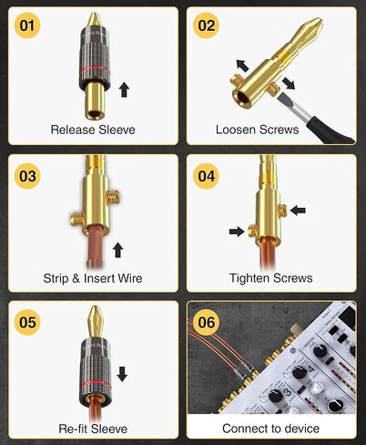 BlueRigger Banana Plugs 12 زوجًا / 24 قطعة (برغي مزدوج مغلق) - 24 حزمة موصل سدادات مكبر صوت مطلية بالذهب لسلك مكبر الصوت، ومكبر الصوت، وجهاز الاستقبال، ولوحة حائط الموز، والمسرح المنزلي in Kuwait
