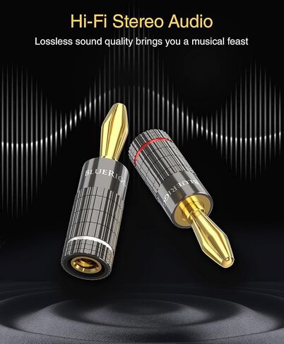 BlueRigger Banana Plugs 12 زوجًا / 24 قطعة (برغي مزدوج مغلق) - 24 حزمة موصل سدادات مكبر صوت مطلية بالذهب لسلك مكبر الصوت، ومكبر الصوت، وجهاز الاستقبال، ولوحة حائط الموز، والمسرح المنزلي in Kuwait