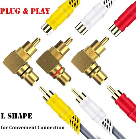 محول الزاوية اليمنى RCA، مطلي بالذهب 8 حزم 90 درجة معدنية RCA ذكر إلى محول موصل أنثى RCA (4 أسود + 4 أحمر) in Saudi Arabia