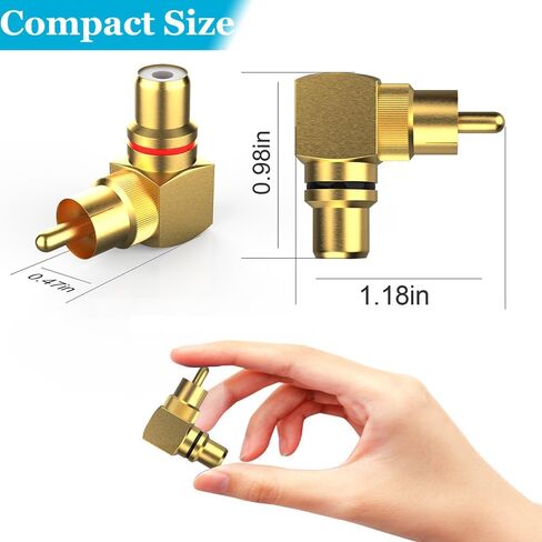 محول الزاوية اليمنى RCA، مطلي بالذهب 8 حزم 90 درجة معدنية RCA ذكر إلى محول موصل أنثى RCA (4 أسود + 4 أحمر) in Saudi Arabia