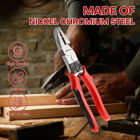 Lineman's Pliers, Combination Pliers with Wire Stripper/Crimper/Cutter Function, Heavy Duty Side Cutting High-Leverage Plier, 8-1/2 inch (HX-1-002) in Saudi Arabia