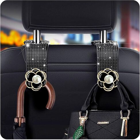 2 Park Bling Car Accessories Hooks,Bling car seat headrest hooks purse holder for Car(Black Flower) in Saudi Arabia