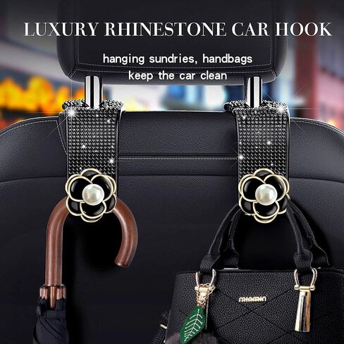 2 Park Bling Car Accessories Hooks,Bling car seat headrest hooks purse holder for Car(Black Flower) in Saudi Arabia