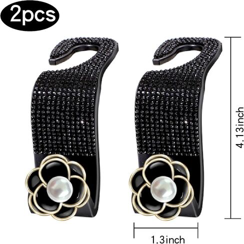 2 Park Bling Car Accessories Hooks,Bling car seat headrest hooks purse holder for Car(Black Flower) in Saudi Arabia