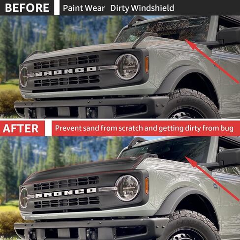 منحرف غطاء محرك السيارة لعام 2021 2022 2023 2024 ملحقات فورد برونكو 2/4 غطاء محرك السيارة واقي الحجر (أسود غير لامع) in Kuwait