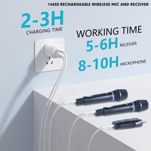 Wireless Microphone System UHF Dual Cordless Dynamic Microphone Karaoke Rechargeable Range 98ft Support Amplifier Speaker Mixer Used 5-10 Hours for Church Preaching Singing (Blue) in Saudi Arabia