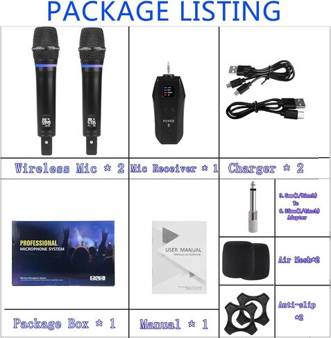 Wireless Microphone System UHF Dual Cordless Dynamic Microphone Karaoke Rechargeable Range 98ft Support Amplifier Speaker Mixer Used 5-10 Hours for Church Preaching Singing (Blue) in Saudi Arabia