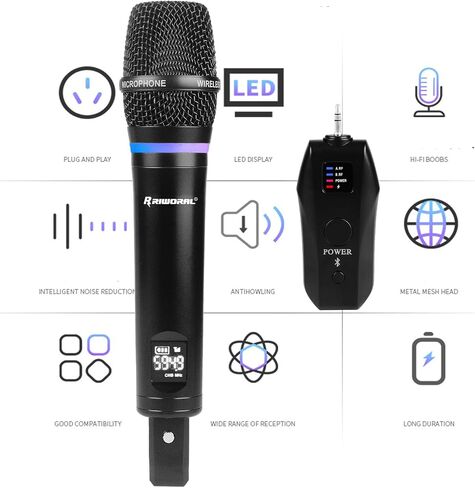 Wireless Microphone System UHF Dual Cordless Dynamic Microphone Karaoke Rechargeable Range 98ft Support Amplifier Speaker Mixer Used 5-10 Hours for Church Preaching Singing (Blue) in Saudi Arabia