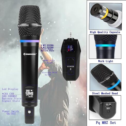 Wireless Microphone System UHF Dual Cordless Dynamic Microphone Karaoke Rechargeable Range 98ft Support Amplifier Speaker Mixer Used 5-10 Hours for Church Preaching Singing (Blue) in Saudi Arabia