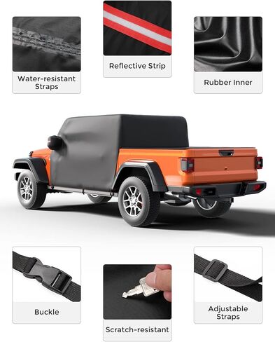 غطاء كابينة مقاوم للماء متوافق مع غطاء السيارة Gladiator JT 2020-2022 2023، غطاء المطر QMPARTS Oxford غطاء لجميع الأحوال الجوية يناسب JT غطاء تلقائي مقاوم للرياح والغبار ومقاوم للخدش in Kuwait