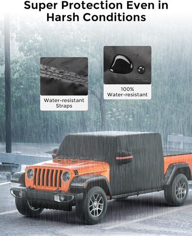غطاء كابينة مقاوم للماء متوافق مع غطاء السيارة Gladiator JT 2020-2022 2023، غطاء المطر QMPARTS Oxford غطاء لجميع الأحوال الجوية يناسب JT غطاء تلقائي مقاوم للرياح والغبار ومقاوم للخدش in Kuwait
