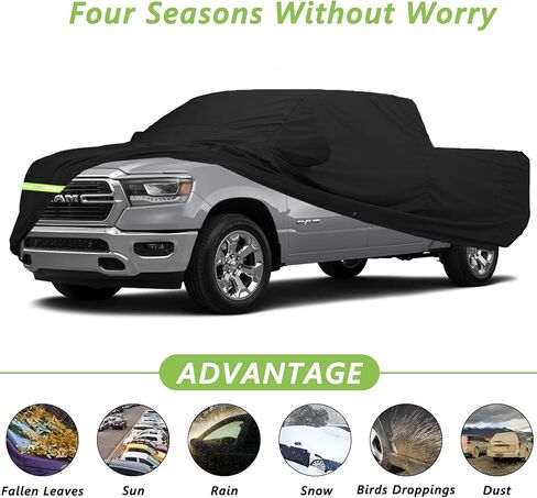أغطية سيارة مقاومة للماء لسيارة Dodge Ram 2500 3500 1998-2022 Crew Cab 6.5 قدم أغطية سيارة شاحنة ذات سرير قصير 190T تناسب 100% حزام مقاوم للرياح وسحاب باب مزدوج يصل إلى 236 بوصة طول in Kuwait