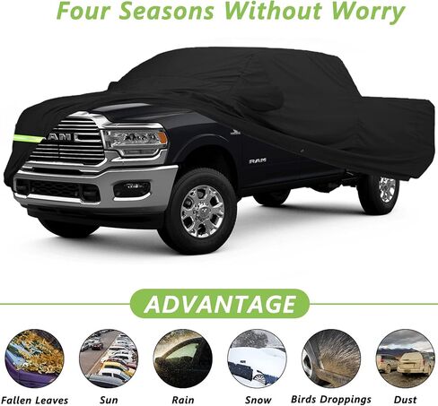 Waterproof Car Covers for Dodge Ram 1500 1998-2022 Crew Cab 5.5 ft Short Bed Truck Car Covers 190T Fit 100% Waterproof Windproof Strap & Double Door Zipper Up to 232" L (Black-1500 5.5ft) in Saudi Arabia