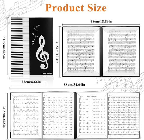 مجلد أوراق الموسيقى من AUAUY، حقيبة حامل المستندات المخزنة بحجم 60 صفحة مقاس A4 مع حزمة واحدة من الملاحظات اللاصقة، مقاومة للماء، أوراق فضفاضة شفافة، مجلد كورالي بلاستيكي فارغ للحفلات الموسيقية والفرقة in Kuwait