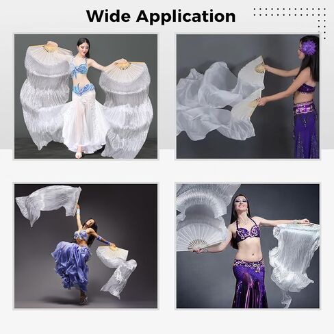 زوج واحد من مراوح الرقص الشرقي من الحرير الحقيقي مقاس 59 بوصة، مراوح الرقص الشرقي للنساء، حجاب طويل للمروحة مع أضلاع الخيزران، حجاب طويل لمروحة الخيزران مصنوع يدويًا للرقص الشرقي in Kuwait