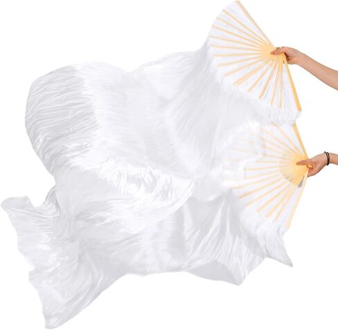 زوج واحد من مراوح الرقص الشرقي من الحرير الحقيقي مقاس 59 بوصة، مراوح الرقص الشرقي للنساء، حجاب طويل للمروحة مع أضلاع الخيزران، حجاب طويل لمروحة الخيزران مصنوع يدويًا للرقص الشرقي in Kuwait