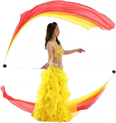 2Pcs Silk Veil+2 Pcs Poi Chain Ball Women Belly Dance Silk Veil Poi Streamer Stage Prpos in Saudi Arabia