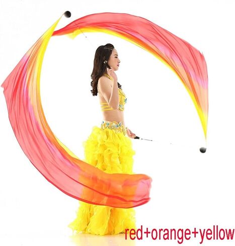 2Pcs Silk Veil+2 Pcs Poi Chain Ball Women Belly Dance Silk Veil Poi Streamer Stage Prpos in Saudi Arabia