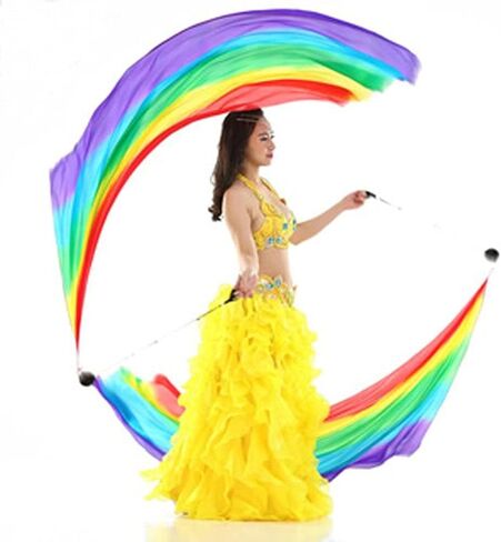 2Pcs Silk Veil+2 Pcs Poi Chain Ball Women Belly Dance Silk Veil Poi Streamer Stage Prpos in Saudi Arabia