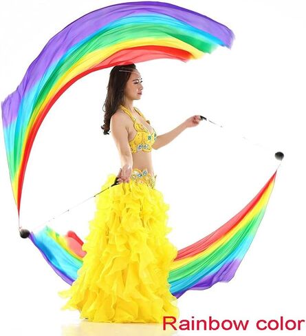 2Pcs Silk Veil+2 Pcs Poi Chain Ball Women Belly Dance Silk Veil Poi Streamer Stage Prpos in Saudi Arabia