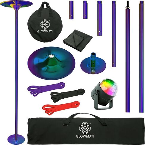 Portable Pole for Home - Dance Pole Spinning & Static for Professional Performances - Adjustable Height 7-10.7 ft - Included Carry Bag, Resistance Bands, Microfiber Towel and Light in Saudi Arabia