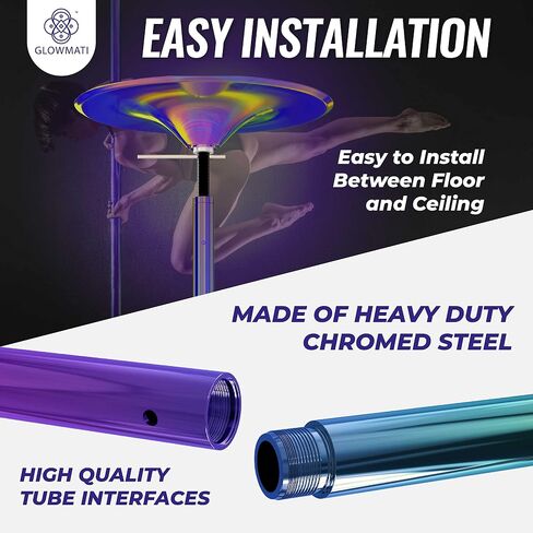 Portable Pole for Home - Dance Pole Spinning & Static for Professional Performances - Adjustable Height 7-10.7 ft - Included Carry Bag, Resistance Bands, Microfiber Towel and Light in Saudi Arabia