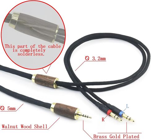كابل NewFantasia 2.5 مم Trrs المتوازن متوافق مع Hifiman Sundara، Ananda، Arya، HE400SE، HE4XX، Edition XS Headphone (إصدار 2 × 3.5 مم) سلك 6N OCC نحاسي مطلي بالفضة من خشب الجوز بطول 6.7 قدم in Saudi Arabia