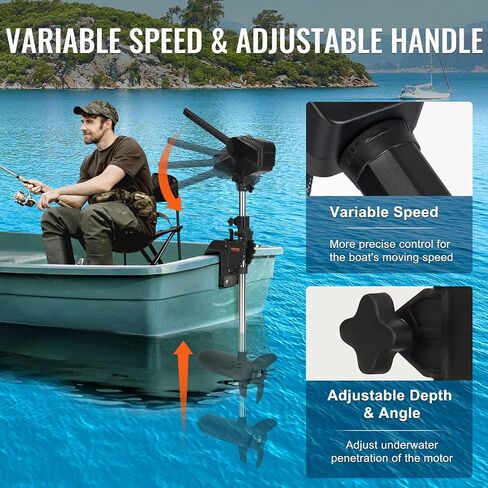 VEVOR Electric Trolling Motor 55lb Thrust Transom Mounted 24-Volt Boat Motor Variable Speed 10 LED Indicator for Kayak, Small Fishing Boats (30" Shaft) in Saudi Arabia