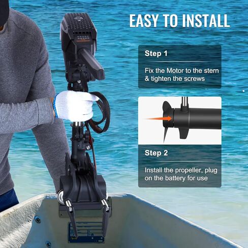 VEVOR Electric Trolling Motor 55lb Thrust Transom Mounted 24-Volt Boat Motor Variable Speed 10 LED Indicator for Kayak, Small Fishing Boats (30" Shaft) in Saudi Arabia